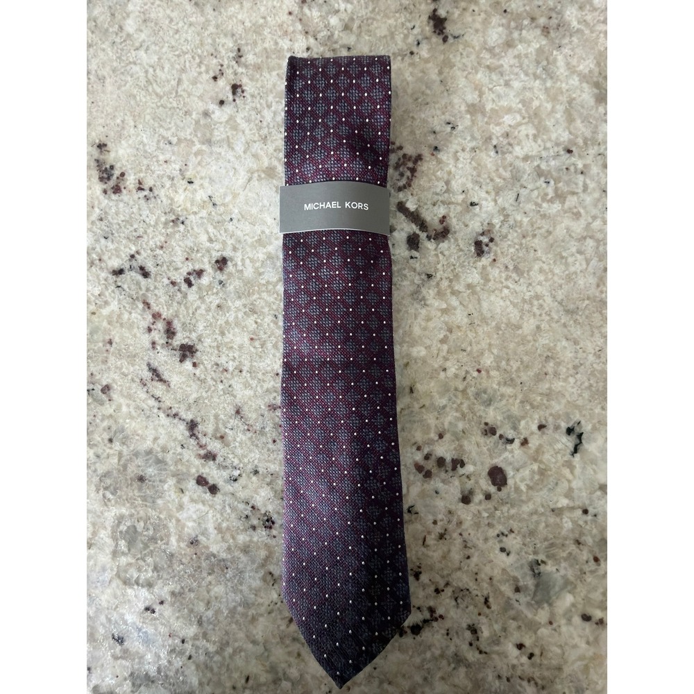 Michael Kors Mens Tie Burgundy Gray Geometric Dot Silk Blend‎ NWT